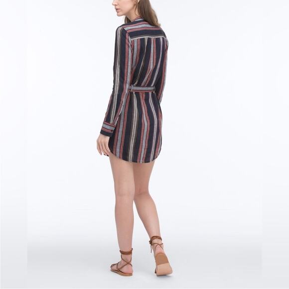 AG Adriano Goldschmied Jett linen cotton striped button mini shirtdress SMALL - Picture 8 of 12